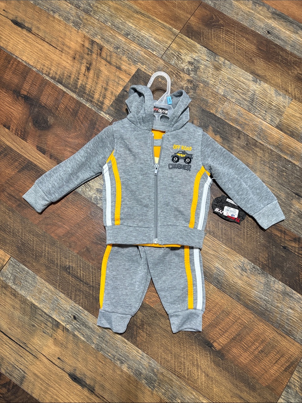Tuff Guys Grey & Yellow Baby Outfit - Size 3/6M